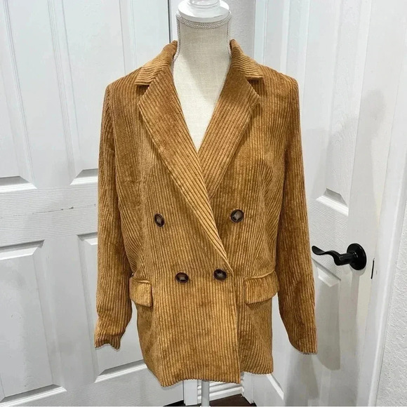 Hem and Thread Corduroy, Floral lined, Double breasted, blazer, jacket w pockets - Picture 3 of 14